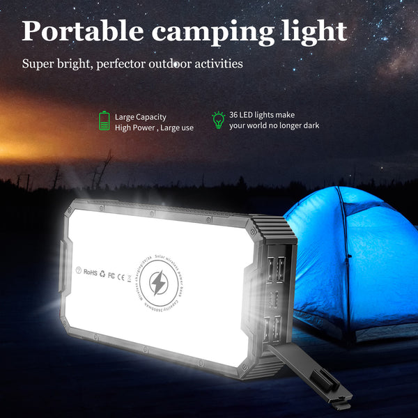 Camping light Solar Power Bank Wireless with Camping Light 4 USB Type C Portable Charger